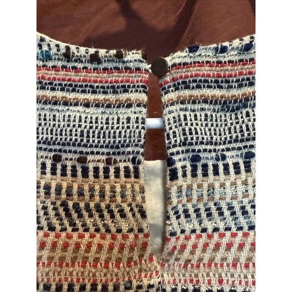 1. State Tweed Boxy Crop Sleeveless Top Fringe XS Antique White Multi Boho - Picture 4 of 8